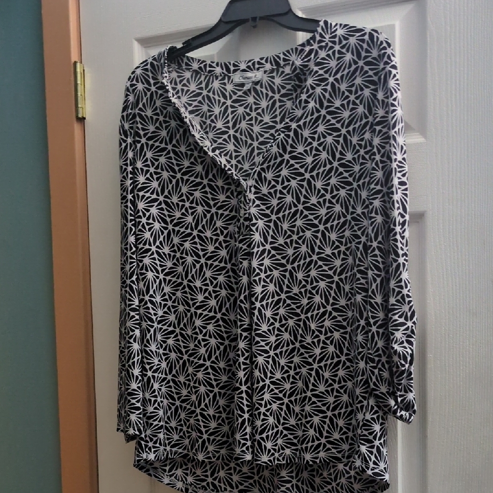 Black and White office Wear Geometric Women's Top XL